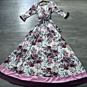 Pink Blush TradWife Floral Maxi Wrap Dress